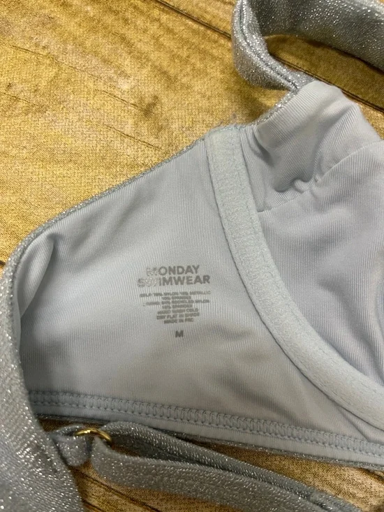 Monday Swimwear Clovelly Shimmery Light Blue Two-Piece Bikini Set size M - Picture 4 of 4